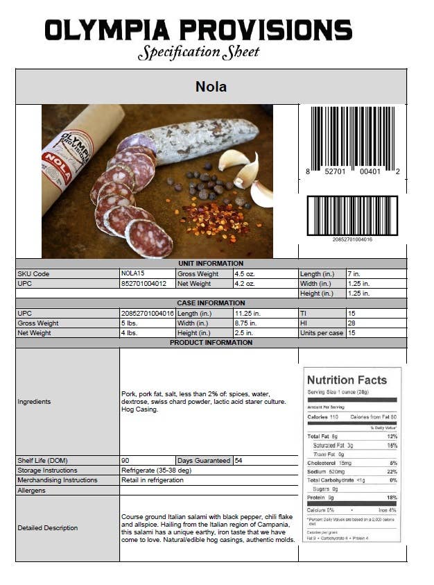 Olympia Provisions Nola Salami